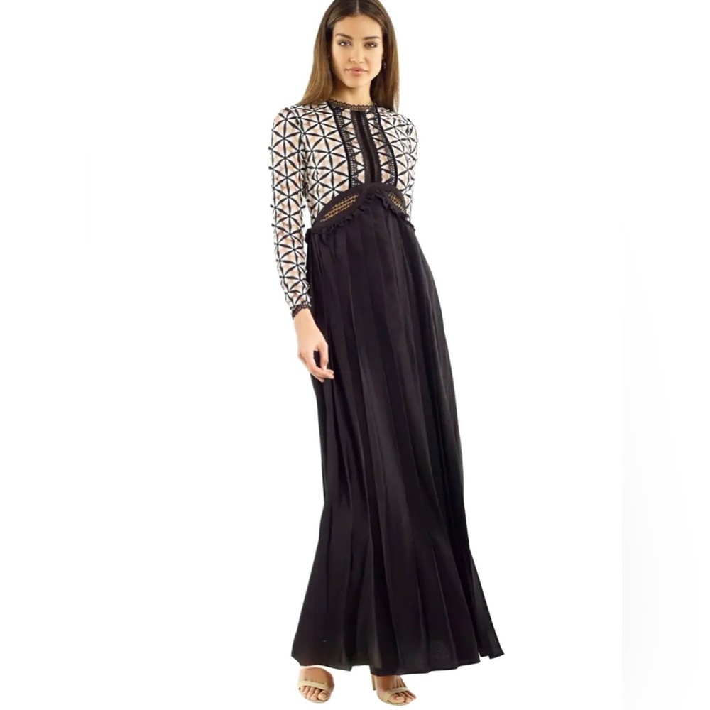 Self-Portrait Black & White Lace Pleated Maxi Dress - Picture 1 of 14
